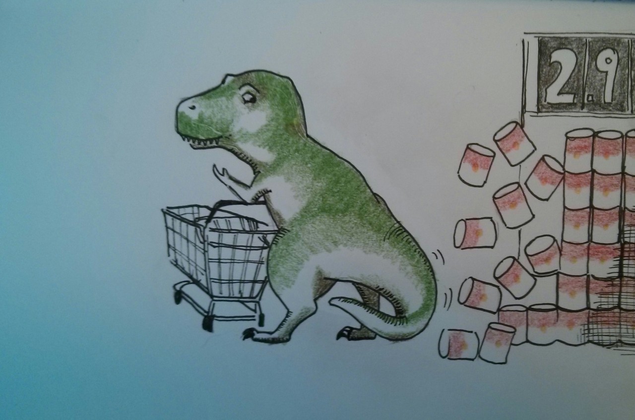 http://hazeyk.tumblr.com/post/67269601305/daily-draw-54-t-rex-goes-shopping