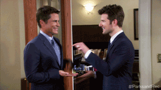 Chris and Ben do a special handshake that ends with them putting on glasses