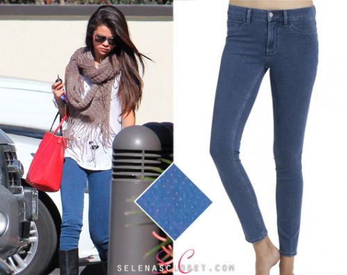 Selena Gomez ran some last minute errands in LA before her flight to Paris wearing these MiH &#8216;Bonn&#8217; Skinny Jeans in color Minidot Light. You can find these jeans for $320 at jeanography.com <br /> Buy them HERE <br /> For a less pricey alternative check out these Delia&#8217;s Pin Dot Skinny Jeans on sale for $14.99 <br /> She&#8217;s also wearing a Cooperative scarf, Mouchette top, and Dolce &amp; Gabbana bag. We are still looking for her boots.
