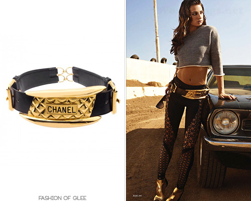 Lea Michele appears in the December 2013 issue of Elle magazine, November 2013 Vintage Chanel Massive Gold/Black Leather Belt - $6,900.00 Worn with: Derek Lam top, ThreeASFOUR pants