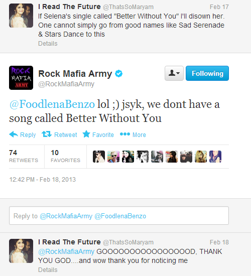 @RockMafiaArmy: @FoodlenaBenzo lol ;) jsyk, we dont have a song called Better Without You