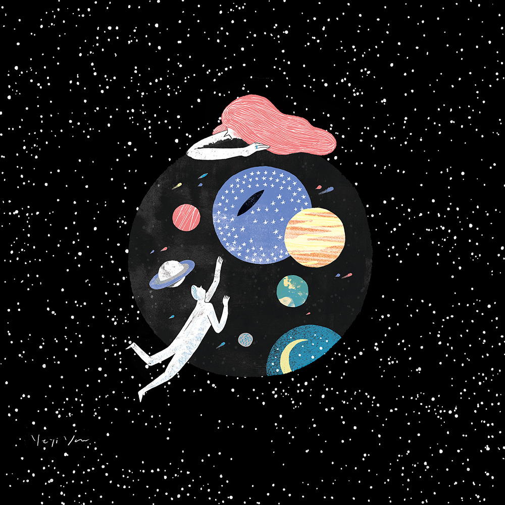 Star Wars Romance Space Stars Hug Outer Space Universe Planet Opera Black Hole Solar System Starry Night Saturn Love Letter Poolga Iphone Wallpaper Ipad Wallpaper Yeji Yun Yeji Draws Yeti