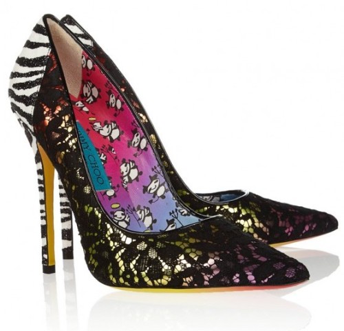 I want these panda devils! Jimmy Choo X Rob Pruitt Anouk lace covered pumps. 