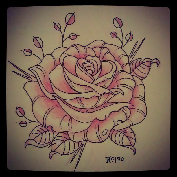 lefty-laura:No. 174 rose #rose #tattooflash #tattoo #flower