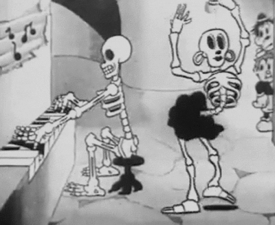 Black and White dancing cartoon old psychedelic crazy dance cartoons bones piano huesos