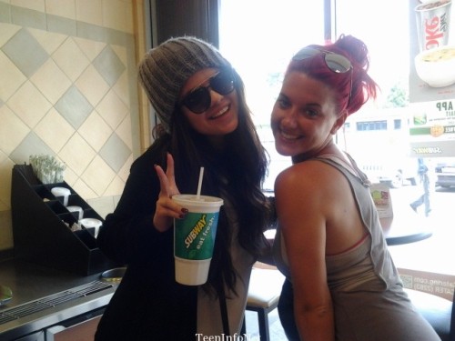 Selena with her friend Charity Lynne Baroni at Subway today!