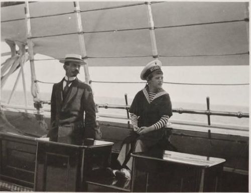 themauveroom:

Pierre Gilliard and Tsarevich Alexei aboard the Standart: 1912.
