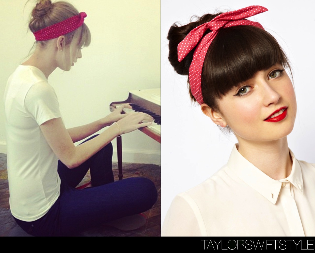 At an unknown photoshoot via Instagram | March 1, 2013Johnny Loves Rosie &#8216;Polka Heart Wire Wrap Head Band&#8217; - $23.74 (via ASOS)Had a photo shoot. Found a tiny piano. Had a tiny jam session.