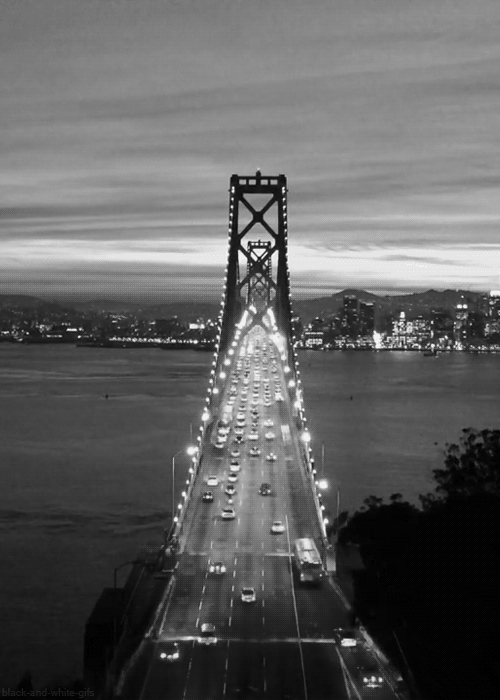black-and-white-gifs: <br /><br /> San Francisco-Oakland Bay Bridge (Homesliced) <br /> 