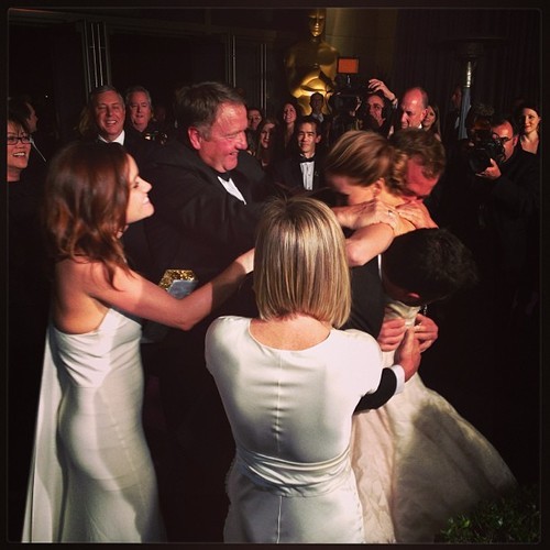 lightafireinthedarkness:Jennifer Lawrence hugging her family after winning the Oscar for Best Actress.