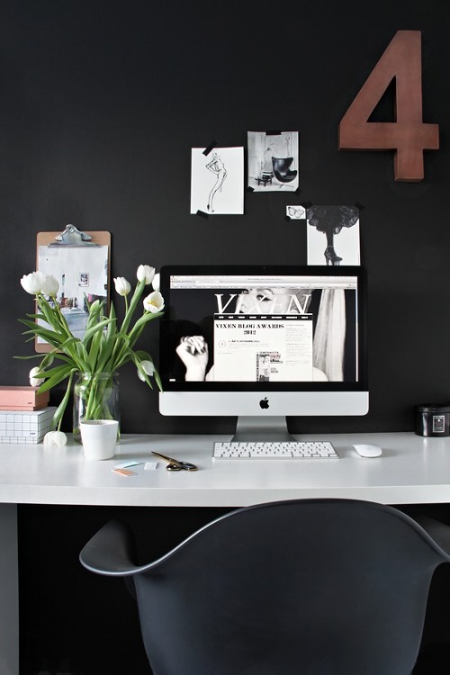Black And White Black Brown Interior Design Interiors Imac Desk