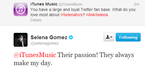 @selenagomez:@iTunesMusic Their passion! They always make my day.