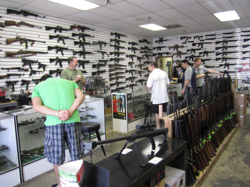Assault weapons on display in gun shop