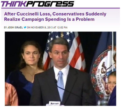 ThinkProgress - After Cuccinelli Loss, Conservatives Suddenly Realize Campaign Spending Is a Problem