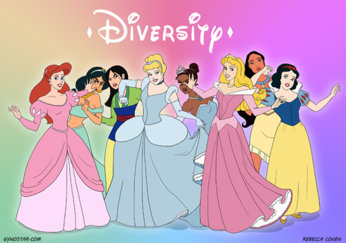 Collage of Disney Princesses, with the very few Not-White princesses in the back