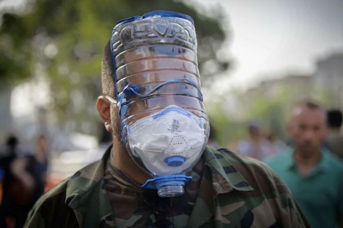 Gas-mask made from water bottle.