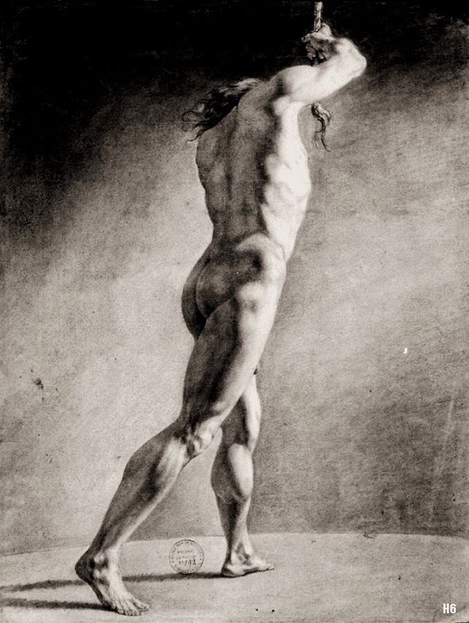 Male Nude. academic study. 1790. Jean Jacques Lubin. French. black stone heightened with white chalk on paper. Beaux-Arts. Paris.
http://hadrian6.tumblr.com