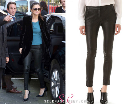 Cameras caught Selena Gomez looking chic and stylish in these A.L.C &#8216;Ridley&#8217; Leather Pants yesterday (February 18, 2013) in Paris when she was entering NRJ studios. You can find these on sale on shopbop.com for $822.50 (marked down from $1,175) <br /> Buy them HERE <br /> If you&#8217;d like a less pricey alternative, check out these Forever 21 Leather Moto Pants for $27.80 <br /> She wore these pants with Casadei heels. We are still looking for the rest of her outfit