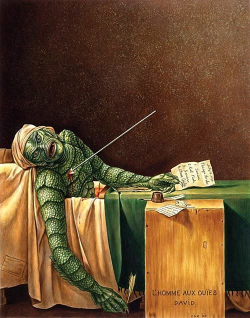 "Death of Gillman"The Death of Marat re-imagined with The Creature From The Black Lagoon. Painting by Chris Roberts.