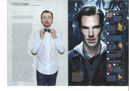 schnickssammelsurium:

Here we go. Higher quality version of Simon Pegg and Benedict Cumberbatch. For all of you asking: It’s from the German “Cinema” magazine (05/2013). I cannot offer a better version because my equipment isn’t the best. :)

brilliant