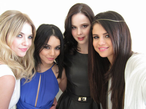 Ashley Benson, Vanessa Hudgens, Rachel Korine and Selena Gomez at the Junket today #SpringBreakers!