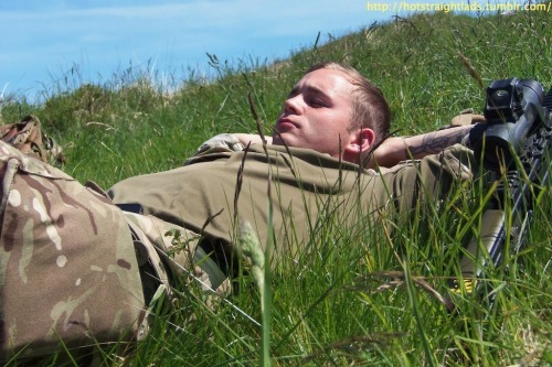 British army lad relaxing in the sun