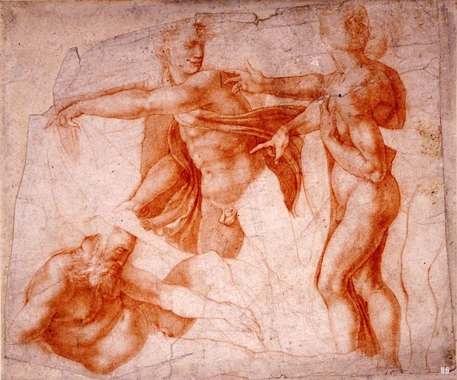 The Drunkenness of Noah. 1534-35. attributed to Francesco Salviati. Italian 1510-1563. red chalk on paper. British Museum. UK.
http://hadrian6.tumblr.com