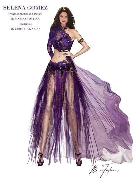Marina Toybina’s sketch of Selena’s Dancing With The Stars performance dress.