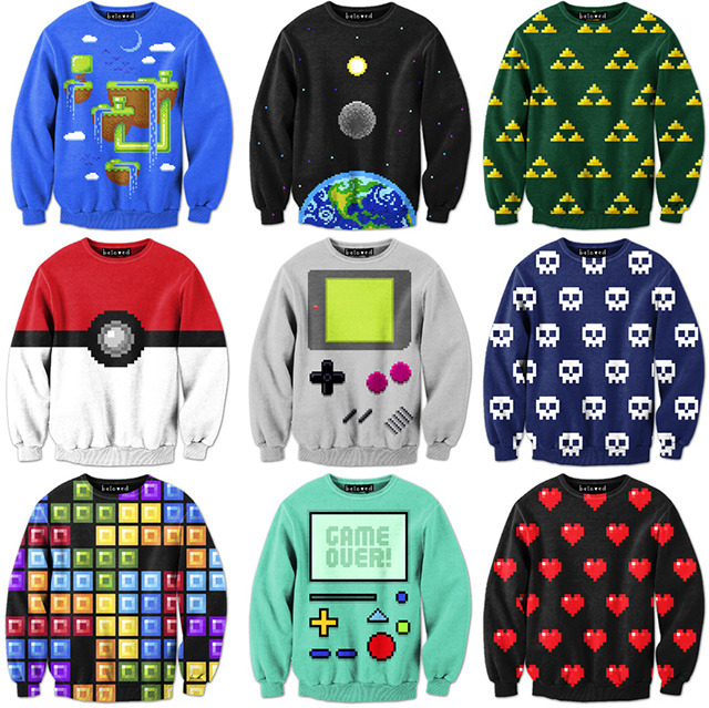Pixel Art Sweatshirts by Drew Wise (via Video Game Pixel Art Sweatshirts by Drew Wise)