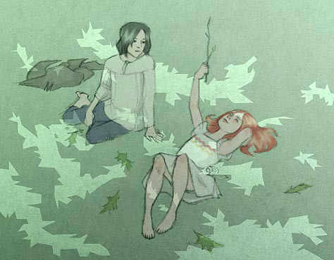 nowarahsmind:

“You’ve got loads of magic,” said Snape. “I saw that. All the time I was watching you…” His voice trailed away; she was not listening, but had stretched out on the leafy ground and was looking up at the canopy of leaves overhead. He watched her as greedily as he had watched her in the playground.
