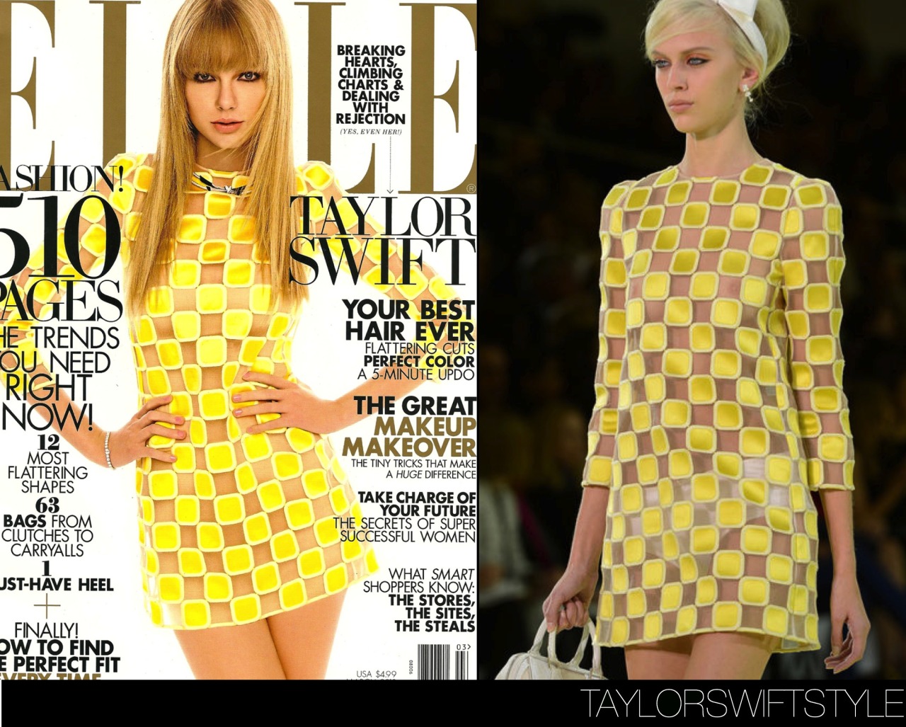 On the cover of Elle magazine | March 2013Louis Vuitton Spring 2013 RTWNothing excites me more than Taylor photo shoots because it&#8217;s like seeing Taylor play out the character and personality of a fashion director&#8217;s imagination.In this case, Joe Zee&#8217;s vision was of an ultra mod 60s go-go girl. The styling for this shoot is like a haute couture Nylon-girl and I think it really suits Taylor&#8217;s willowy frame and doe eyes. Taylor made this look more demure and less voyeur by adding a nude slip underneath. 