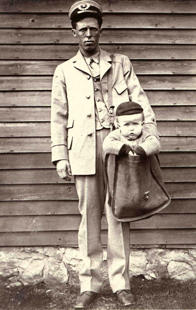 collectivehistory:

After parcel post service was introduced in 1913, at least two children were sent by the service with stamps attached to their clothing. The Postmaster General quickly issued a regulation forbidding the sending of children in the mail. (Smithsonian Institution)
