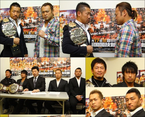 [All Japan News] AJP held a press conference to announce two new title matches that have been added to the Ryogoku show on March 17, as well as the additions this will make to the upcoming show March 10.Burning made their first real statement since returning to All Japan when Yoshinobu Kanemaru defeated Shuji Kondo to become the new World Junior Heavyweight Champion. Kaz Hayashi took no time in challenging the new champion and today All Japan announced that the title match will be official for the 3.17 show. The President of All Japan, Masayuki Uchida, has placed his faith in Kaz Hayashi to stop the momentum of the invading Burning team. Masayuki Uchida noted the 3-2 win from Burning on February 23rd and is very disappointed by it, but All Japan will have to move forward.Kanemaru stated that his goal is to claim his first true defense against Hayashi who holds the record for the most defenses of the belt at 17. Kanemaru aims for nothing but a total victory with his return to All Japan.Kaz Hayashi picked up the win over Kotaro Suzuki on February 23rd and has placed himself in the position to be All Japan’s top junior. Hayashi’s complete focus is now set on Kanemaru and he aims to reclaim the belt.Hayashi and Kanemaru will meet in a 6 Man Tag Double title prelude match on 3.10 as Takao Omori, Manabu Soya &amp; Kaz Hayashi take on Jun Akiyama, Go Shiozaki &amp; Yoshinobu Kanemaru.The Asia Tag belts were also announced to be on the line as “Junior Stars” will be defending against Kotaro Suzuki &amp; Atsushi Aoki from Burning. All four wrestlers were on hand for the press conference.Kanemoto mentioned that he is officially a freelance competitor, after not signing a contract with NJPW in January. He though does not want to be seen as an invader to All Japan, much like Burning, as he says his love and spirit currently resides with Junior Stars and All Japan Pro-Wrestling. Kanemoto has competed for All Japan for over the last year and has more or less become a regular with them. Minoru Tanaka noted that this is a time for frustration, but also a time for himself and Kanemoto to feel refreshed with reclaiming the Asia Tag belts.Kotaro Suzuki suffered the first loss from the Burning side on the 2.23 show, and he hopes to not make that same mistake twice, let alone at Korakuen Hall this soon.Atsushi Aoki mentioned that he wants to be the #1 Junior in Japan with the first step being the Asia Tag belts. Aoki plans to go with all his power and abilities to build towards his future goals.With the 2 new title matches announced for the March 17 show, the first Korakuen Hall show on March 10 has also been updated to build towards it all.The four men involved in the Asia Tag match will face off in singles action on 3.10 as Minoru Tanaka goes up against Kotaro Suzuki and Koji Kanemoto takes on Atsushi Aoki.It is all about momentum heading into the Ryogoku show and there is definitely no sign of anything less than heat as we head into March.All Japan Pro-Wrestling “HOLD OUT TOUR 2013”, 3/10/2013 [Sun] 12:00 @ Korakuen Hall in Tokyo(-) Asia Tag Prelude All Japan vs. Burning Single Match: Koji Kanemoto vs. Atsushi Aoki (-) Asia Tag Prelude All Japan vs. Burning Single Match: Minoru Tanaka vs. Kotaro Suzuki(-) World Tag &amp; World Junior Double Prelude All Japan vs. Burning 6 Man Tag Match: Takao Omori, Manabu Soya &amp; Kaz Hayashi vs. Jun Akiyama, Go Shiozaki &amp; Yoshinobu Kanemaru(-) Triple Crown Prelude No Fall Match: Masakatsu Funaki &amp; Akebono vs. Suwama &amp; Joe Doering~ Match can only be decided by KO or Submission only.(-) GAORA TV Championship Match: [1st Champion] Seiya Sanada vs. [Challenger] Masayuki Kono~ 4th Defense.All Japan Pro-Wrestling “2013 Pro Wrestling LOVE in Ryogoku ~BASIC &amp; DYNAMIC~”, 3/17/2013 [Sun] 17:00 @ Ryogoku Kokugikan in Tokyo(-) Asia Tag Championship Match: [91st Champions] Minoru Tanaka &amp; Koji Kanemoto vs. [Challengers] Kotaro Suzuki &amp; Atsushi Aoki~ first defense. (-) World Junior Heavyweight Championship Match: [35th Champion] Yoshinobu Kanemaru vs. [Challenger] Kaz Hayashi~ first defense.(-) KAI’s Return Special Single Match: Seiya Sanada vs. KAI (-) Special Tag Match: Keiji Mutoh &amp; Don Frye vs. Yoshihiro Takayama &amp; Masayuki Kono(-) World Tag Championship Match: [64th Champions] “GET WILD” Takao Omori &amp; Manabu Soya vs. [Challengers] “BURNING” Jun Akiyama &amp; Go Shiozaki~ 3rd Defense.(-) Triple Crown Heavyweight Championship Match: [45th Champion] Masakatsu Funaki vs. [Challenger] Suwama~ 5th Defense.All Japan Event Cards for March &amp; April 2013http://www.puroresuspirit.com/2013/02/25/all-japan-event-cards-for-march-april-2013/