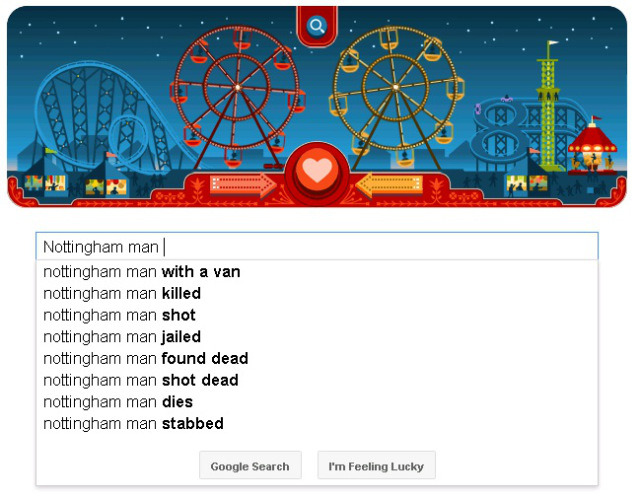 Taking a lead from the Florida Man twitter account I thought I’d have a look at what google’s thoughts are about my hometown’s menfolk.
I can only assume that the man with a van is needed to take away all the bodies.
x-post from Nottingham Man | Worsethandetroit 