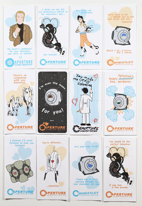 Aperture Science Valentine&#8217;s Day Cards
Created by Ryan Anthony Martin &amp; Nick Celentano (Synthetic PictureHaus)
PDF downloads available for $5 from Etsy
Synthetic PictureHaus: Website