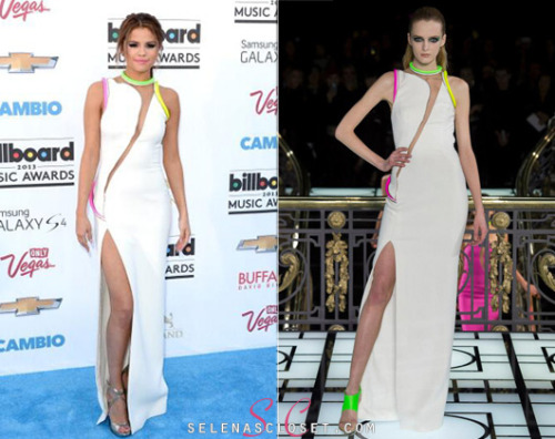 selenascloset:

Selena Gomez hit the blue carpet at the 2013 Billboard Music Awards stunning in Atelier Versace Spring 2013. 
What do you think of her look?
