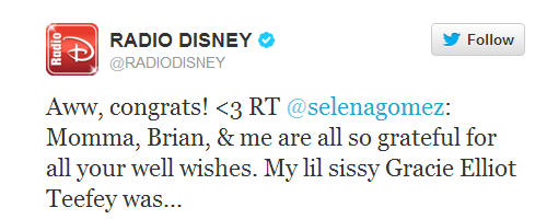 Radio Disney sends their congrats to Selena and her family!