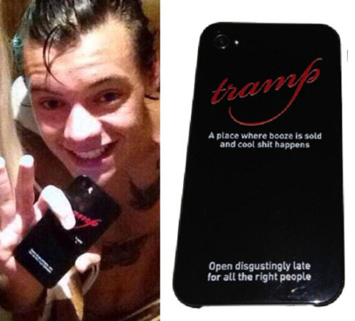 There have been a lot of requests for Harry&#8217;s phone case and thank you to the people who helped me figure out what it says! It&#8217;s from the Tramp bar in Melbourne and is available on their merchandise page
Tramp Bar Merch - $15