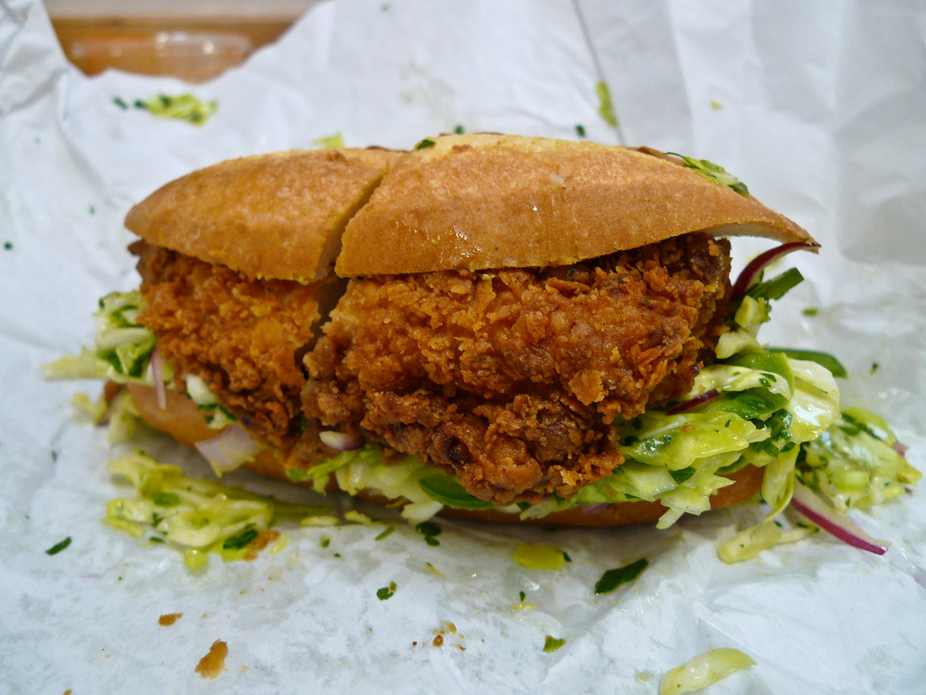everybody-loves-to-eat:

Fried Chicken Sandwich - Bake Sale Betty - Oakland, CA by Marshall Astor on Flickr.