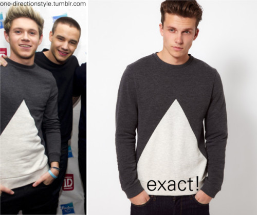 Niall:
Sweatshirt: Sweatshirt With Triangle Insert £25.00 (credit to weallmoveinonedirection)