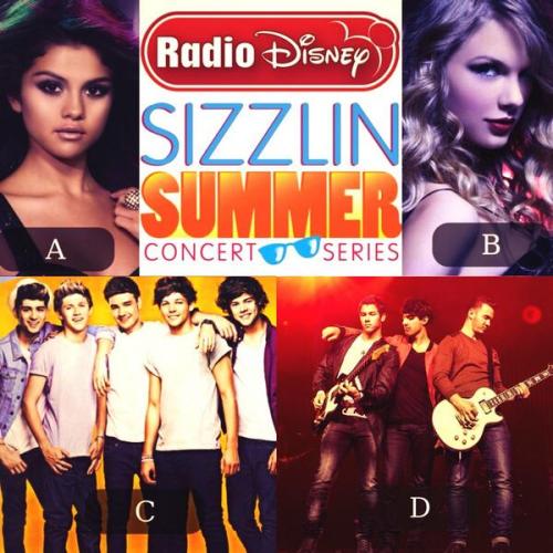 @RADIODISNEY:Get ready for our “Sizzlin’ Summer Concert Series"! @selenagomez @taylorswift13 @onedirection @JonasBrothers & more 