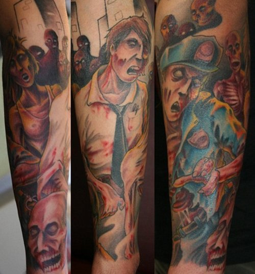 My boyfriend Joe's amazing zombie sleeve. Tattoo done by Chris Walkin from 