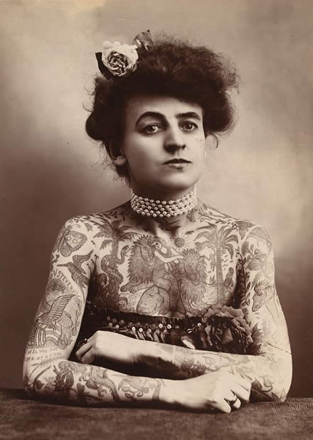 kurisutin: Unknown tattooed lady, 1907 (claytoncubitt:via) See also: The