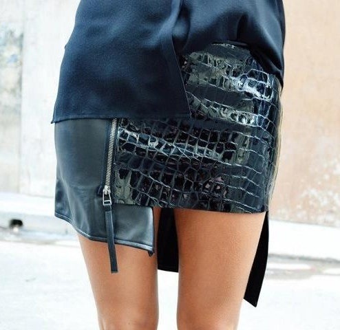 asymmetrical hem leather skirt