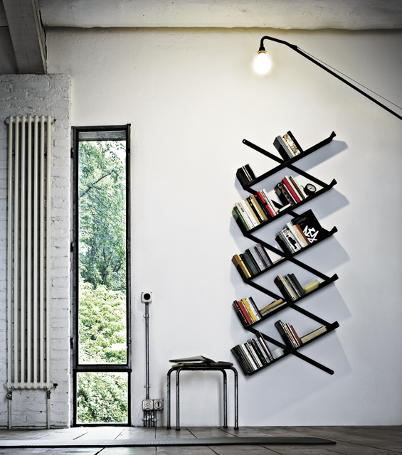 interior design - slanted book shelves
