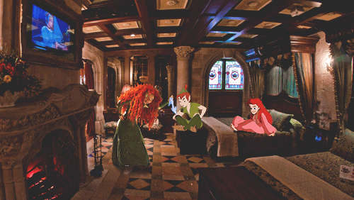 The red heads having a slumber party but guess where they&#8217;re staying. (Hint: Merida found a glass slipper!)
For the-spinning-teacup :)