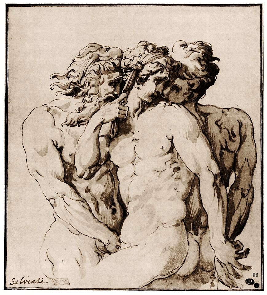 Three Figures. 1545-50. Francesco Salviati. Italian 1510-1563. pen and brown ink, brown wash on paper.
http://hadrian6.tumblr.com