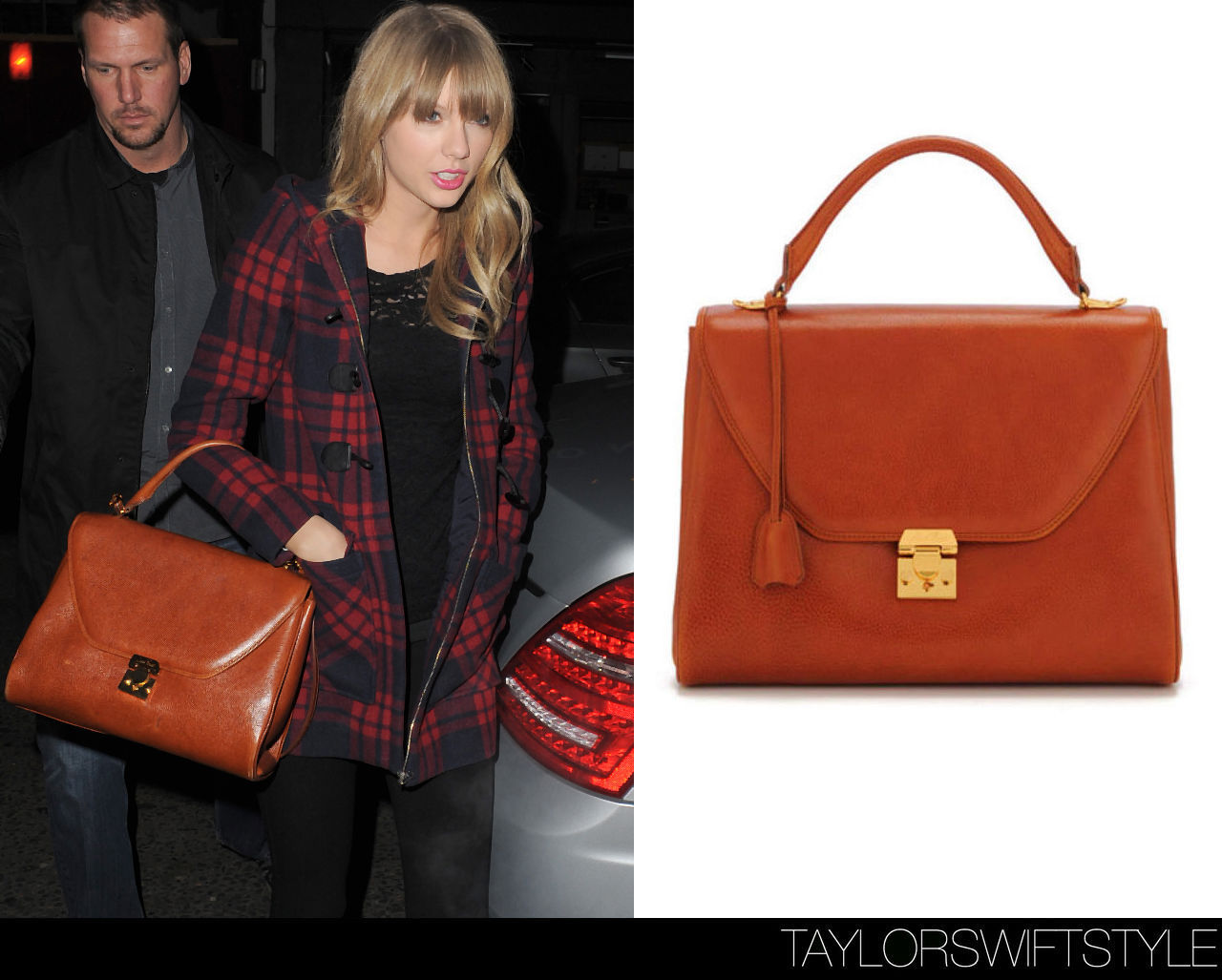 Arriving at Groucho Club | London, England | February 21, 2013Mark Cross ‘Scottie Large Flap Satchel’ - $2350.00Worn with: Dolce Vita coatView the numerous times Taylor has sported her Mark Cross satchel here.