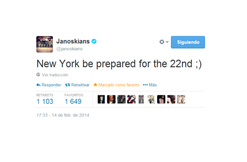 
The Janoskians are going to New York in February, 22nd. James tweeted that they don&#8217;t know the location yet but they will announce it soon. We will post it when they confirm it!
