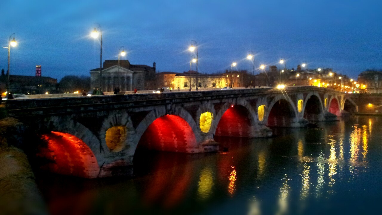 dailytoulouse:

Garonne dans la nuit.Pont neuf Toulouse
